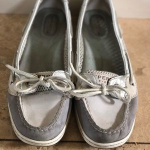 Silver and grey Sperry’s women’s 7.5